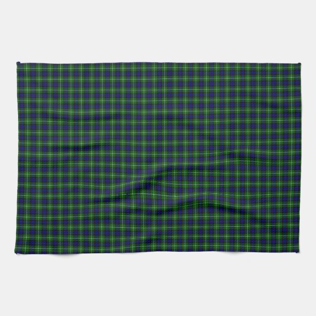 Lamont tartan blue green plaid tea towel (Horizontal)