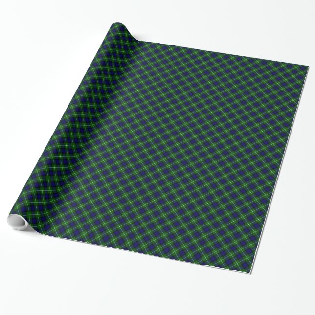 Lamont tartan blue green plaid wrapping paper (Unrolled)