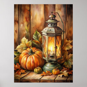 Lamp and Pumpkins Fall Poster