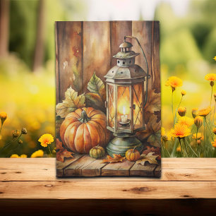 Lamp and Pumpkins Fall Tea Towel