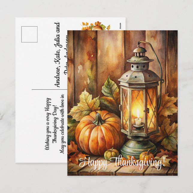 Lamp and Pumpkins Happy Thanksgiving Holiday Postcard (Front/Back)