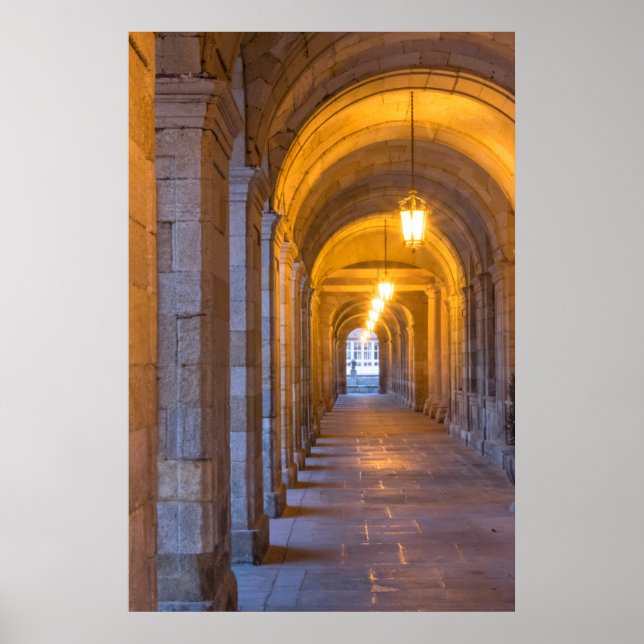 Lamp lit stone hallway, spain poster (Front)