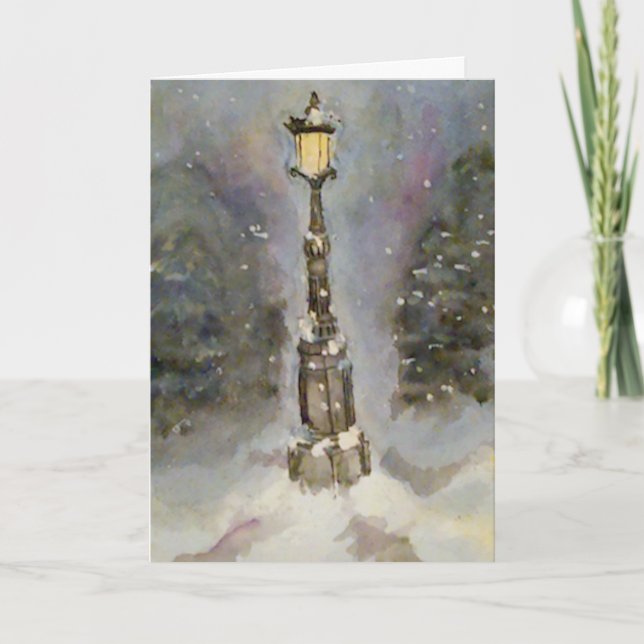 Lamp Post in Blue Holiday Card (Front)