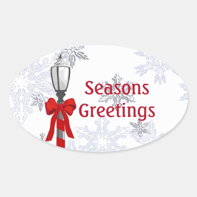 Lamp Post Seasons Greetings OS Oval Sticker (Front)