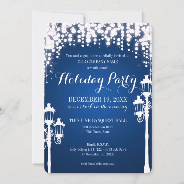 Lamp Post Sparkle Holiday Party Corporate Invitation (Front)