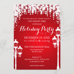 Lamp Post Sparkle Red Holiday Party Corporate Invitation