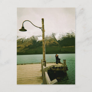 Lamppost and Mountains - New Zealand Postcard