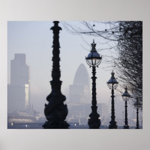 Lampposts by River Thames Poster