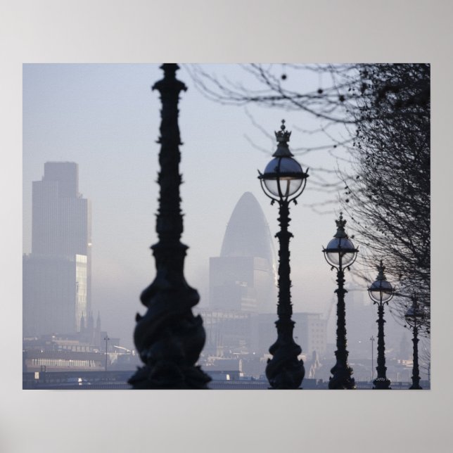 Lampposts by River Thames Poster (Front)