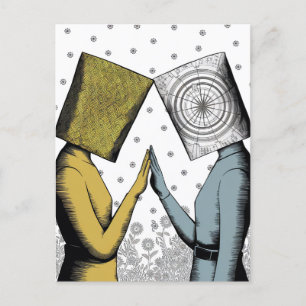 Lampshades on Their Head Blue and Yellow Postcard