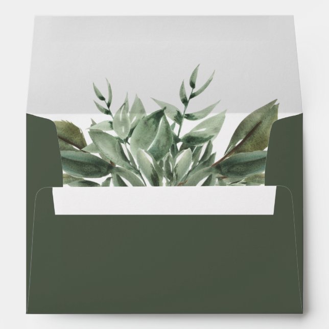 LANA Forest Green Bohemian Watercolor Greenery Envelope (Back (Bottom))