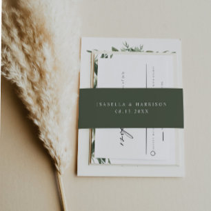 LANA Modern Earth Tone Dark Forest Green Minimal Invitation Belly Band