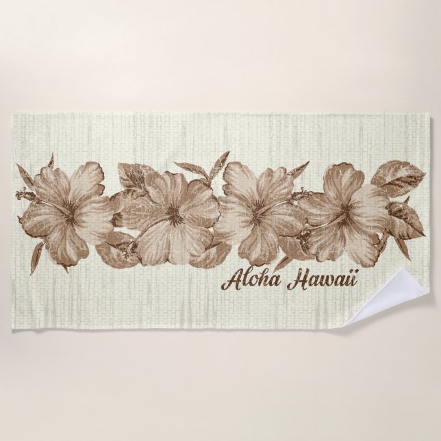 Lanai Distressed Hawaiian Hibiscus - Brown Beach Towel (Front)