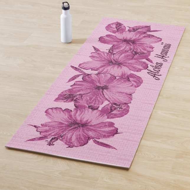 Lanai Distressed Hawaiian Hibiscus Pink Yoga Mat (In Situ)