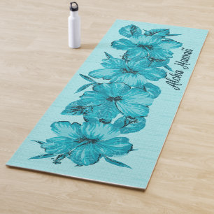 Lanai Distressed Hawaiian Hibiscus Turq Yoga Mat