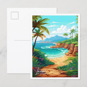 Lanai Hawaii Travel Vintage illustration Postcard