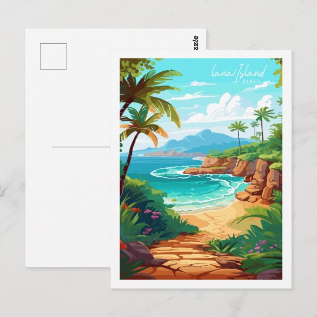 Lanai Island Hawaii vintage travel illustration Postcard (Front/Back)