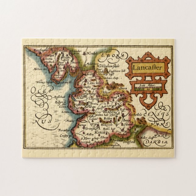 Lancashire County England Old Antiquarian Map Jigsaw Puzzle (Horizontal)