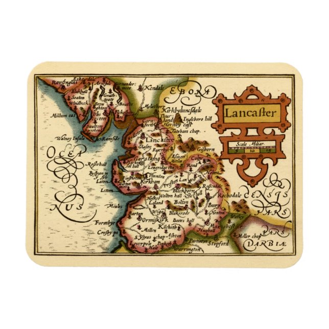 Lancashire County England Old Antiquarian Map Magnet (Horizontal)
