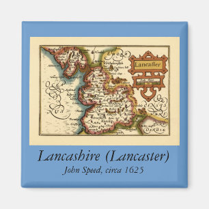 Lancashire County England Old Antiquarian Map Magnet