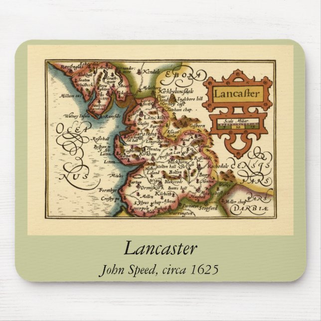 Lancashire County England Old Antiquarian Map Mouse Mat (Front)