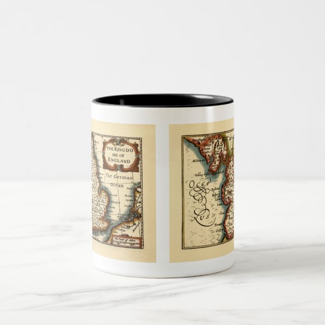 Lancashire County England Old Antiquarian Map Two-Tone Coffee Mug (Center)