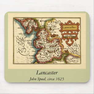 Lancashire County England Old John Speed Atlas Map Mouse Mat