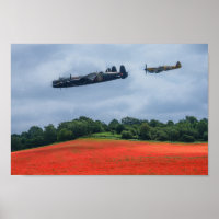 Lancaster Bomber And Hawker Hurricane Flying Over