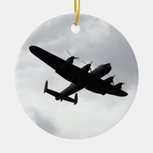 Lancaster Bomber Landing Ceramic Tree Decoration (Front)