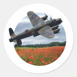 Lancaster Bomber Over A Poppy Field Classic Round Sticker