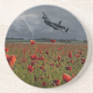 Lancaster Bomber Over A Poppy Field Coaster