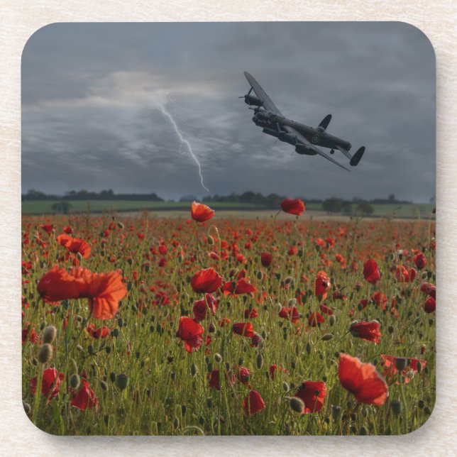 Lancaster Bomber Over A Poppy Field Coaster (Front)