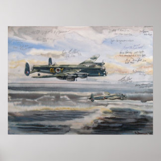 Lancaster bomber over bombed u-boat pens poster