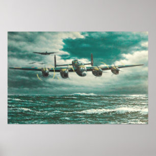 Lancaster Bombers over sea Poster