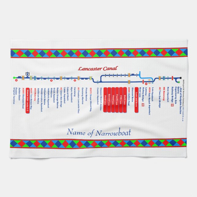 Lancaster Canal UK Inland Waterways Route Red Tea Towel (Horizontal)