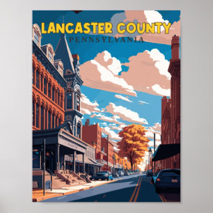 Lancaster County Pennsylvania USA vintage travel Poster