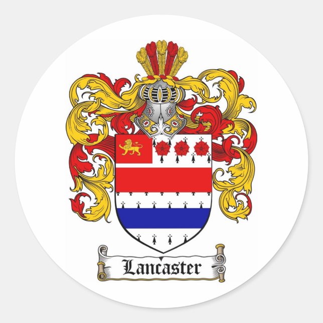 LANCASTER FAMILY CREST -  LANCASTER COAT OF ARMS CLASSIC ROUND STICKER (Front)