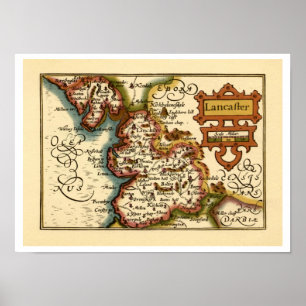 "Lancaster" Lancashire County Map Poster