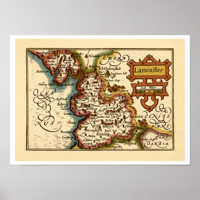 "Lancaster" Lancashire County Map Poster (Front)