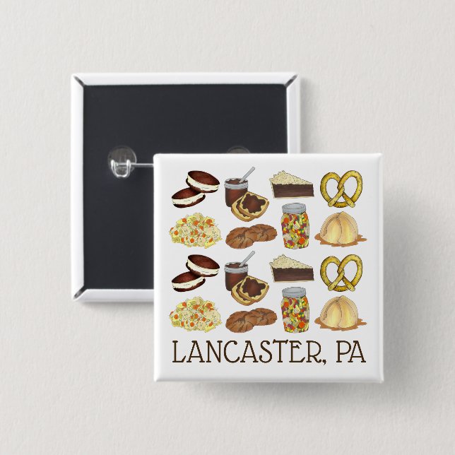 Lancaster, PA Pennsylvania Dutch Amish Foods 15 Cm Square Badge (Front & Back)