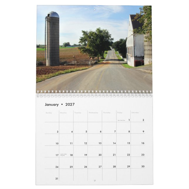 Lancaster, Pennsylvania Scenic Calendar (Jan 2027)