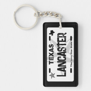 Lancaster Texas black license plate keychain
