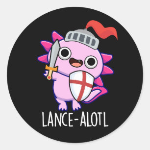 Lance-a-lotl Funny Axolotl Knight Pun Dark BG Classic Round Sticker