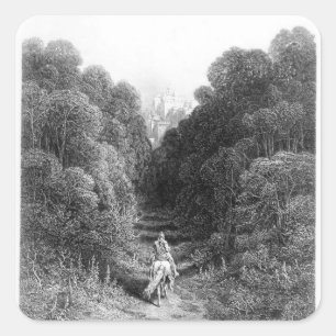Lancelot approaches the Castle at Astolat Square Sticker