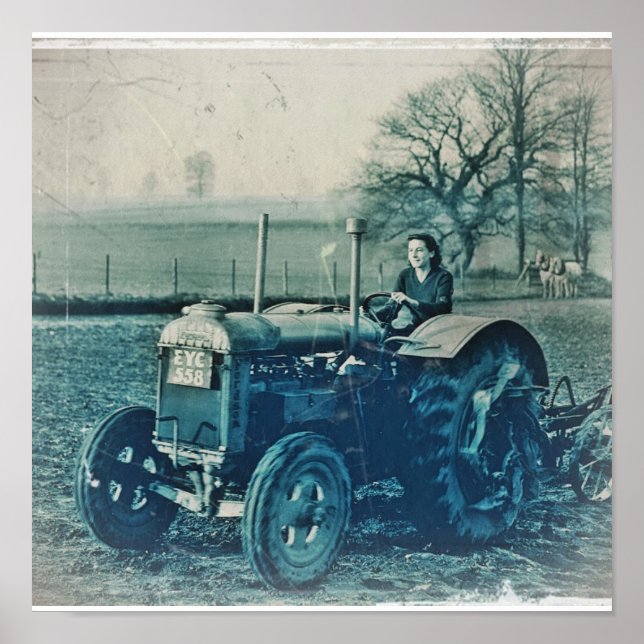 Land Army Woman Driving Tractor Poster (Front)