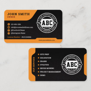 Land clearing, Construction, Excavating, Black Business Card