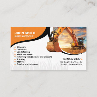Land clearing, Excavation,Landscaping,Construction Business Card