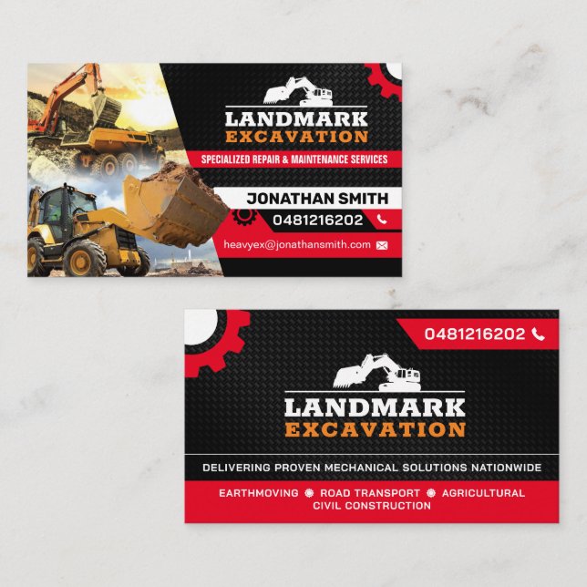 Land clearing, Excavation,Landscaping,Construction Business Card (Front/Back)