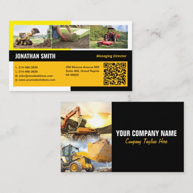 Land clearing, Excavation,Landscaping,Construction Business Card (Front/Back)