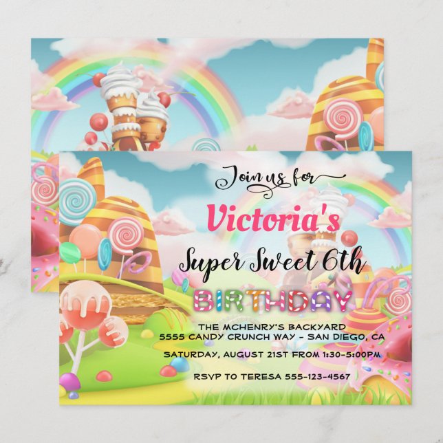Land of Candy Birthday Party invitation (Front/Back)